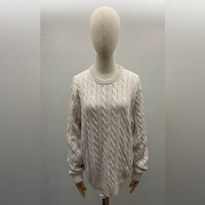 J.Crew Cable Knit Sweater Cream Ivory 100% Cotton Long Sleeve Size L